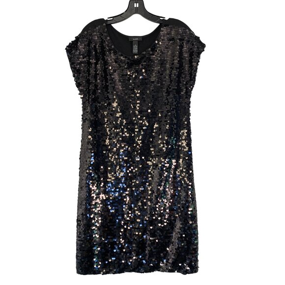 Alfani Sequin Pullover Dress M RT10544 Cap Sleeve EUC Little Black Dress - Picture 6 of 7